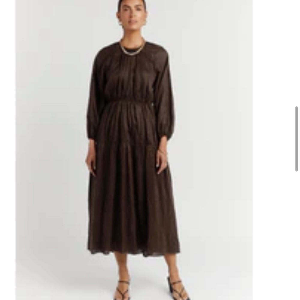 IMPALA DARK CHOC LINEN MIDI DRESS - 4 / DARK BROWN